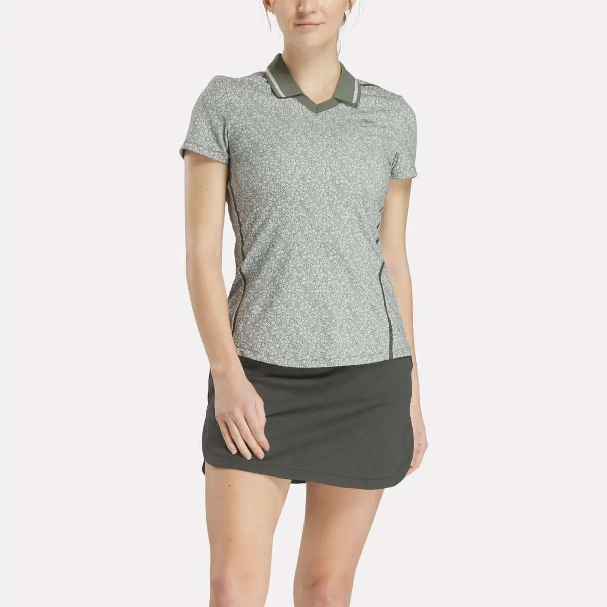 Women’s Cap Sleeve Johnny Collar Micro Floral Polo Shirt